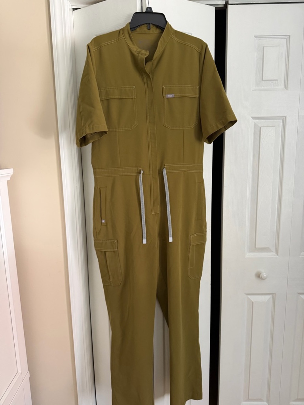 Figs Utility Jumpsuit in Olive Green with Drawstring